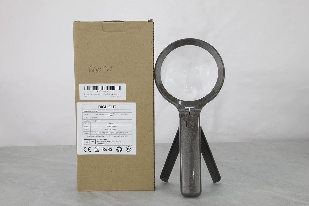 BIGLIGHT Eine Lupe mit LED und Halterung, 3x5x Handlupe 180° Faltlupe, Speziell für Altere Leser Ent