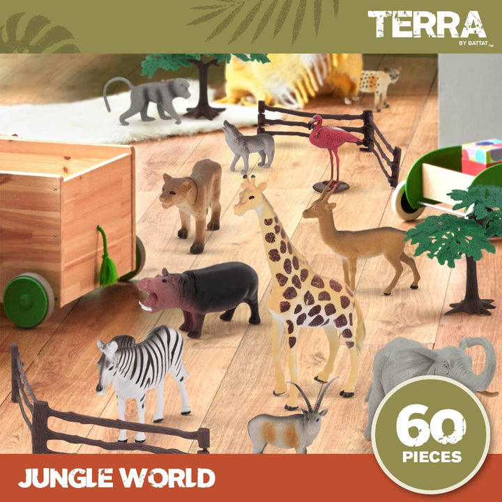 TERRA by Battat – Dschungelwelt – Dschungeltierfiguren &amp; Zubehör – 60-Teile Spielzeug-Tier-Eimer für