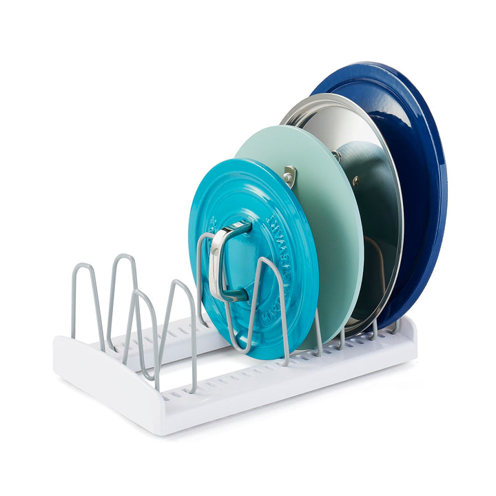 YouCopia StoreMore Verstellbarer Topfdeckel-Organizer, Standard, Weiss Deckelhalter, Deckelhalter