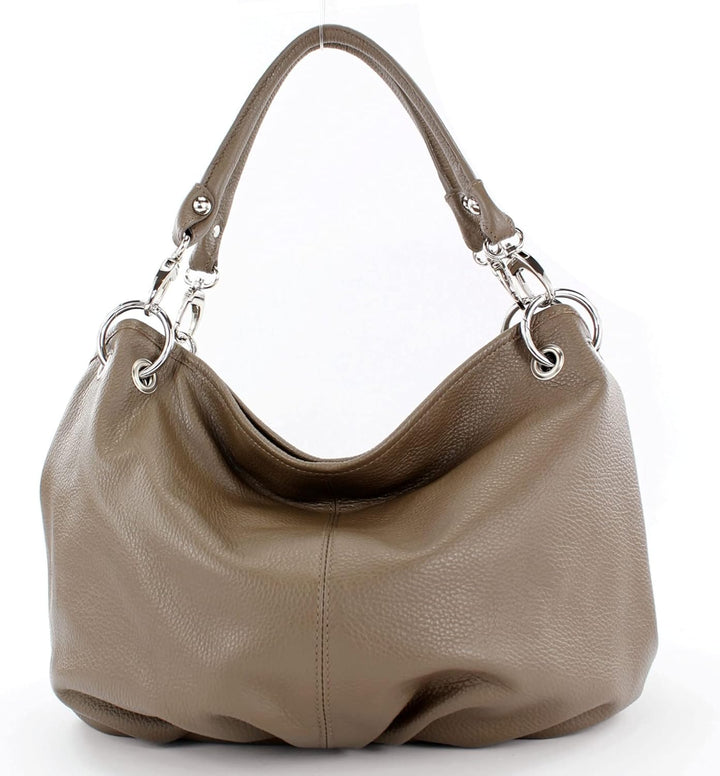modamoda de - IT40 - ital. Damen Schultertasche aus Leder Dunkeltaupe Leder, Dunkeltaupe Leder