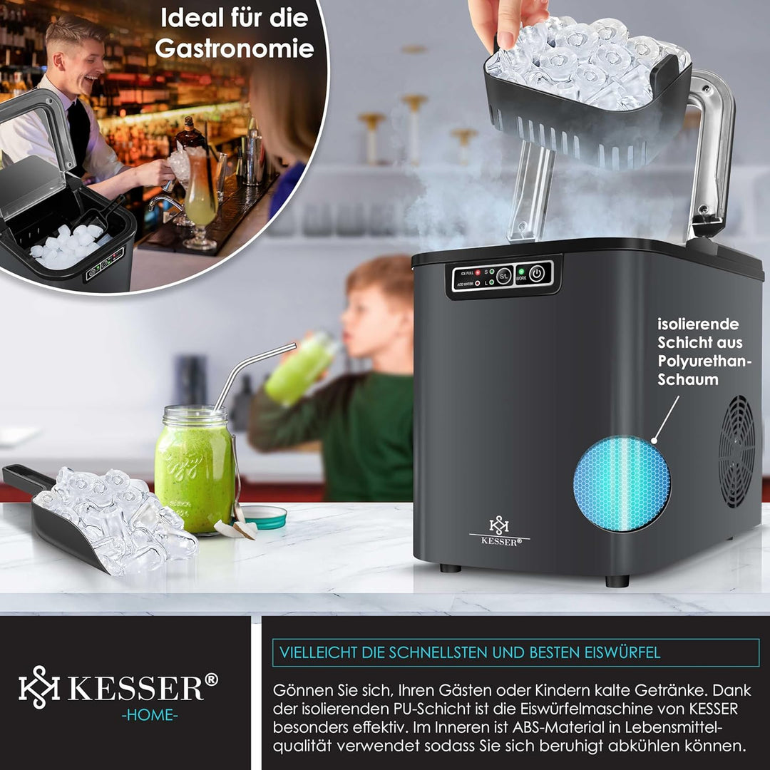 KESSER® Eiswürfelbereiter | Eiswürfelmaschine Edelstahl | Ice Maker | 12 in 24h | Zubereitung in 7 m