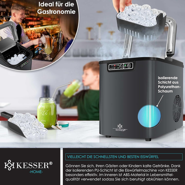 KESSER® Eiswürfelbereiter | Eiswürfelmaschine Edelstahl | Ice Maker | 12 in 24h | Zubereitung in 7 m
