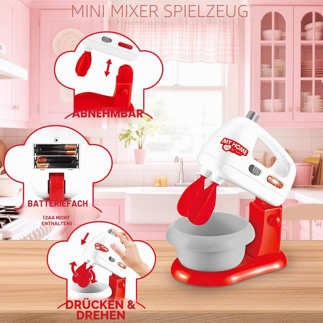 deAO Küchen-Set mit Mixer, Standmixer, Toaster und anderem Küchenzubehör, Spielküche Spielset für Ki