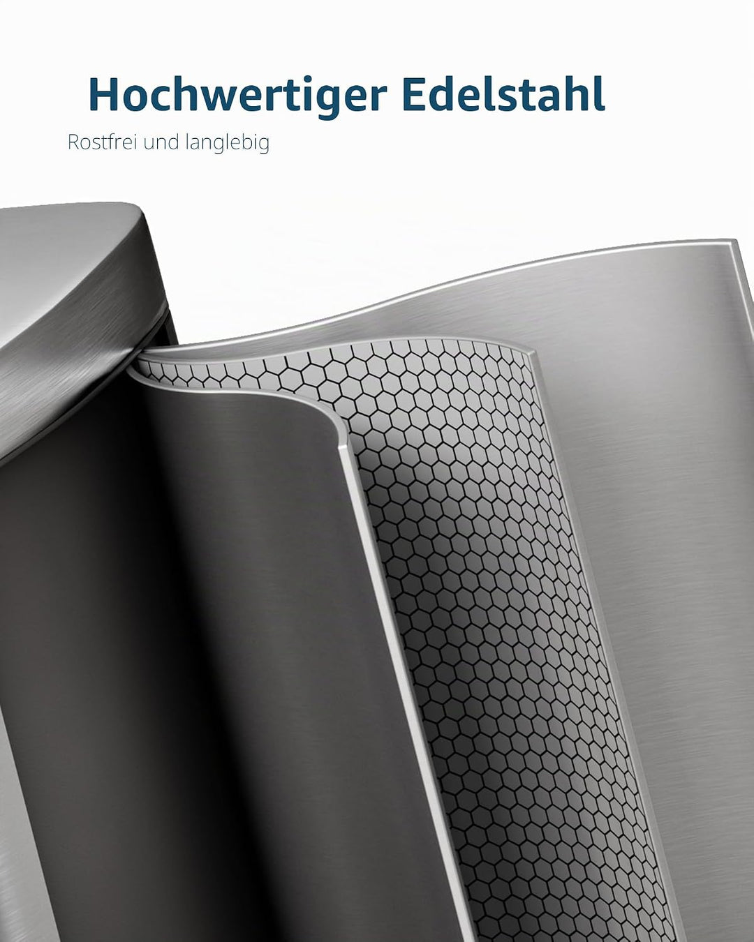 Garvee 50L Mülleimer Edelstahl, Ovaler Treteimer für Küche &amp; Büro, Silberner Abfalleimer mit Soft-Cl