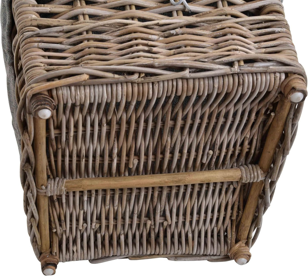 Rattan Kaminholzkorb Flechtkorb mit Inlett Holzkorb Kaminkorb stabil Korb für Holz (klein, Grau Natu