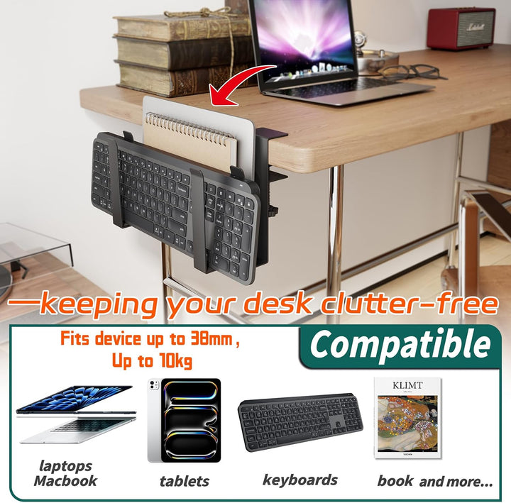 Dual‑Geräte Verstellbarer Laptopständer mit Klemme für Schreibtische - Kein Bohren - Edelstahl‑Ablag