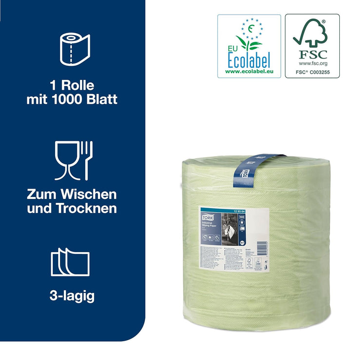 Tork 129364 Industrie Papierwischtücher für W1 Bodenständer- und Wandhalter-System / 3-lagige Putzro