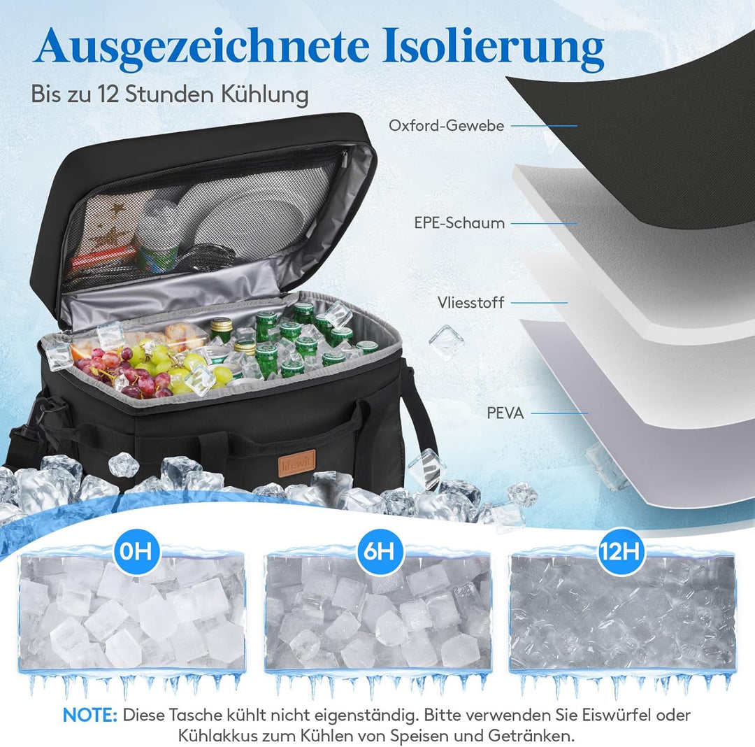 Lifewit Kühltasche 40L 60 Dosen, Faltbar Picknicktasche für Essen & Getränke, Kühlbox Tragbare Eista