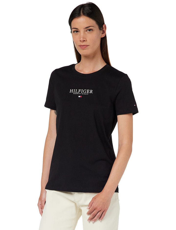 Tommy Hilfiger Damen Exclusive Hilfiger C-Nk Reg Tee Kurzarm Strickoberteile XS Schwarz (Black), XS