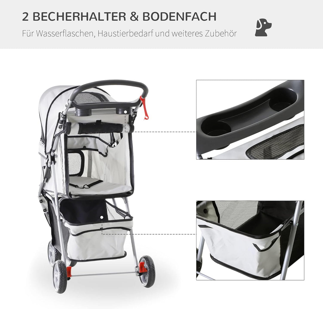 PawHut Hundewagen Hundebuggy Buggy Hunde Katzen Pet Stroller Hunde Buggy Grau grau 75L x 45B x 97H c