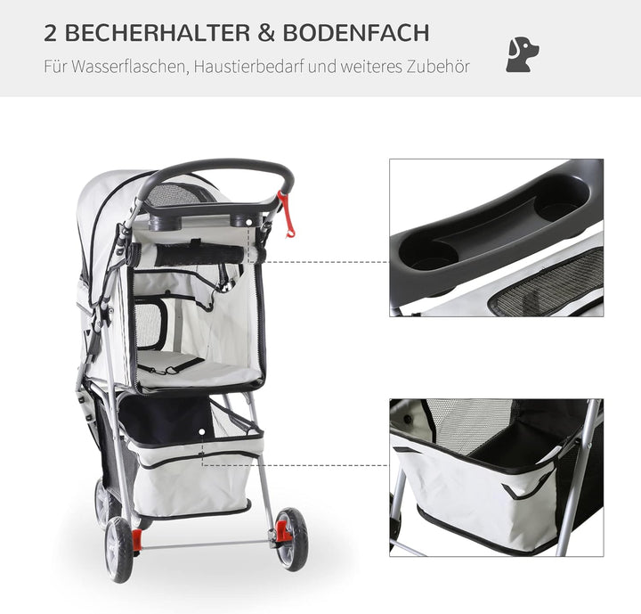 PawHut Hundewagen Hundebuggy Buggy Hunde Katzen Pet Stroller Hunde Buggy Grau grau 75L x 45B x 97H c