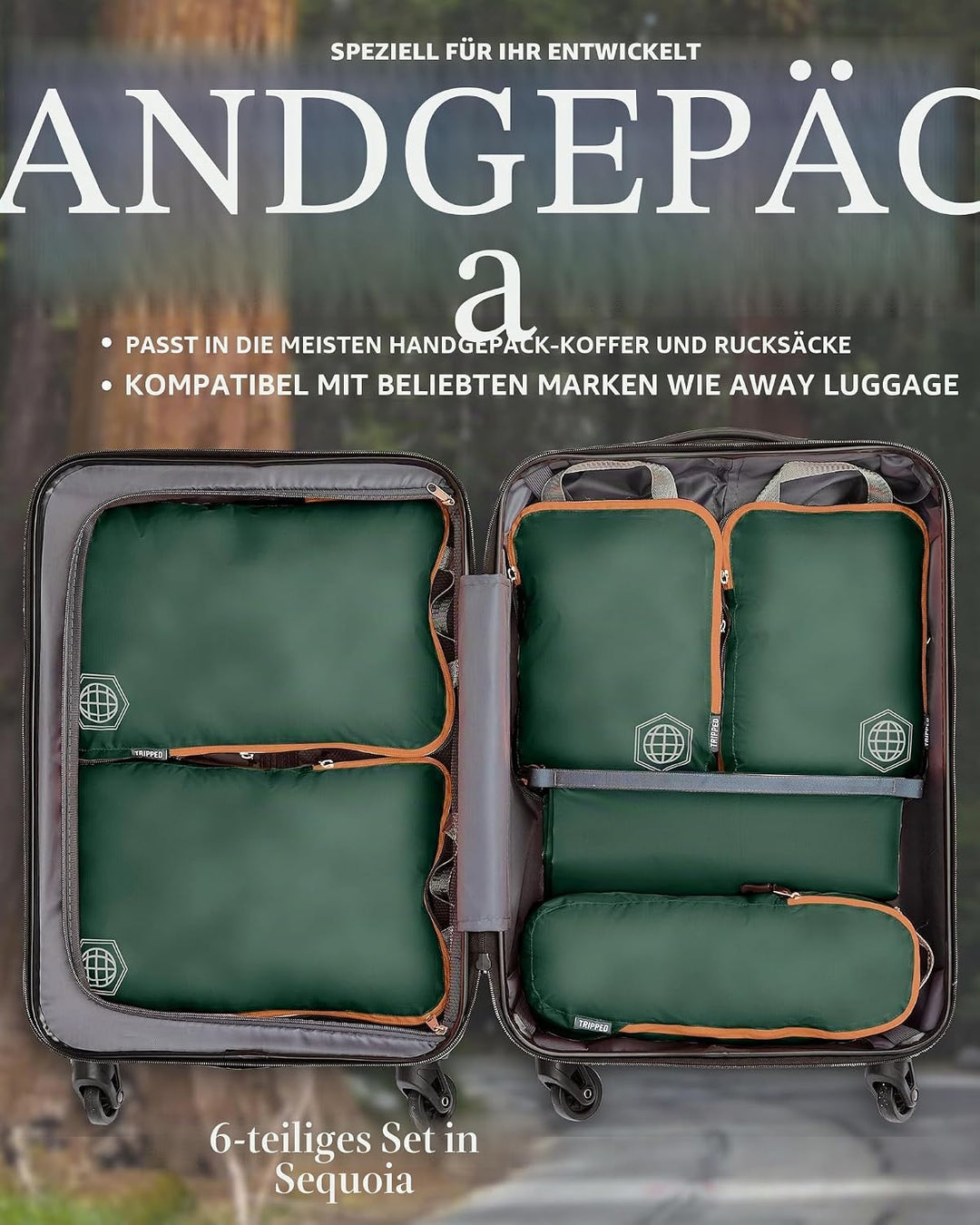 TRIPPED Travel Gear Reise-Kompressions-Packwürfel, Koffer- und Rucksack-Organizer für Kleidung, Grün