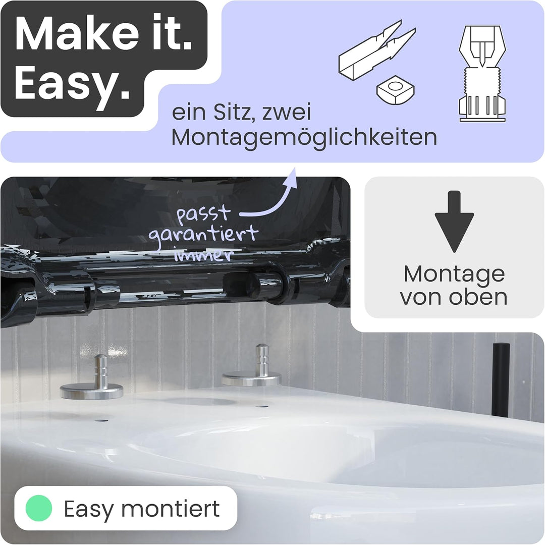 instmaier | D-Form | Toilettendeckel mit Absenkautomatik | schwarz glänzend | Made in Germany | Toil