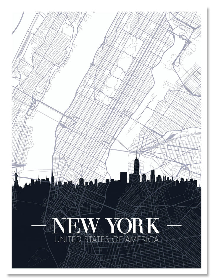 wandmotiv24 Stadt Karte als Leinwandbild, 60x45cm, Hochformat, New York City, USA, NYC, Amerika, Sta