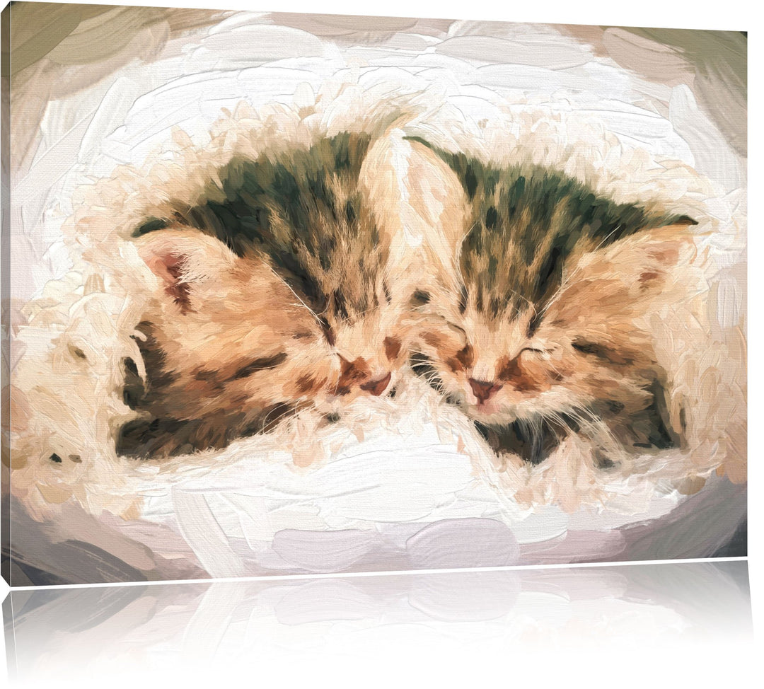 Katzenbabys Pinsel Effekt, Format: 100x70 auf Leinwand, XXL riesige Bilder fertig gerahmt mit Keilra