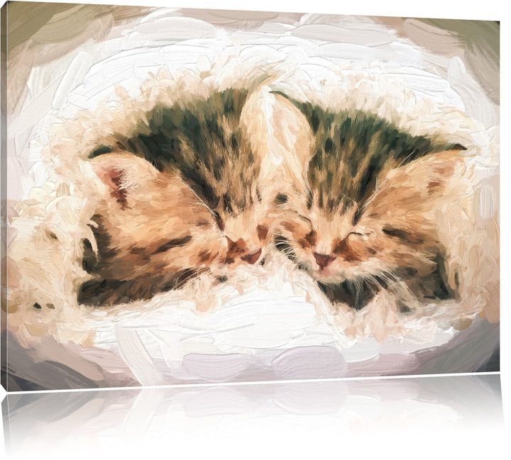 Katzenbabys Pinsel Effekt, Format: 100x70 auf Leinwand, XXL riesige Bilder fertig gerahmt mit Keilra