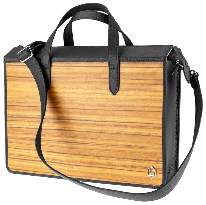 Laptop-Tasche James | Gefertigt aus Echtholz Typ Amazaque und Rindleder | Notebook-Tasche 15" Schwar