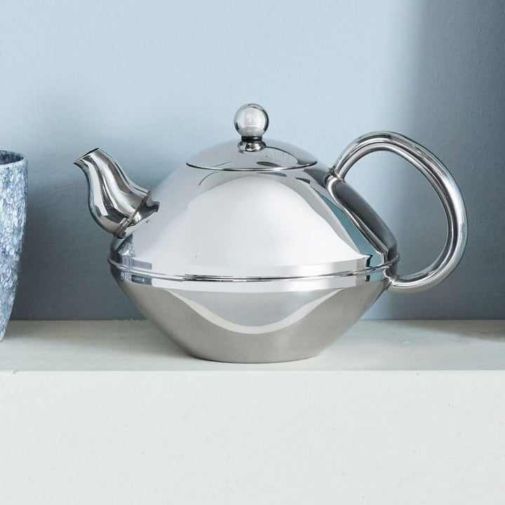Bredemeijer Flache glänzende doppelwandige Edelstahl Teekanne 1.4 Liter