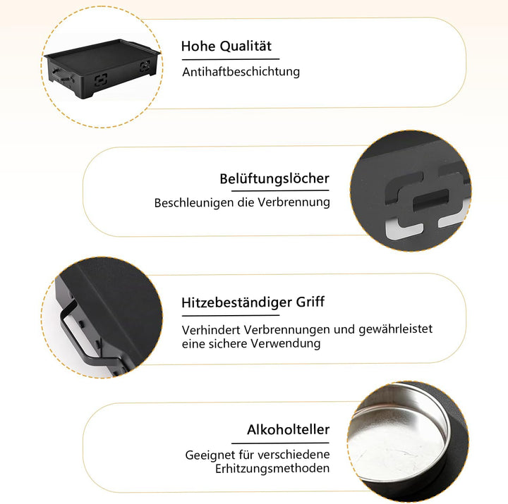 BBQ Warmhalteplatte mit 3 Teelichthaltern, Aluminium Antihaft Speisenwärmer