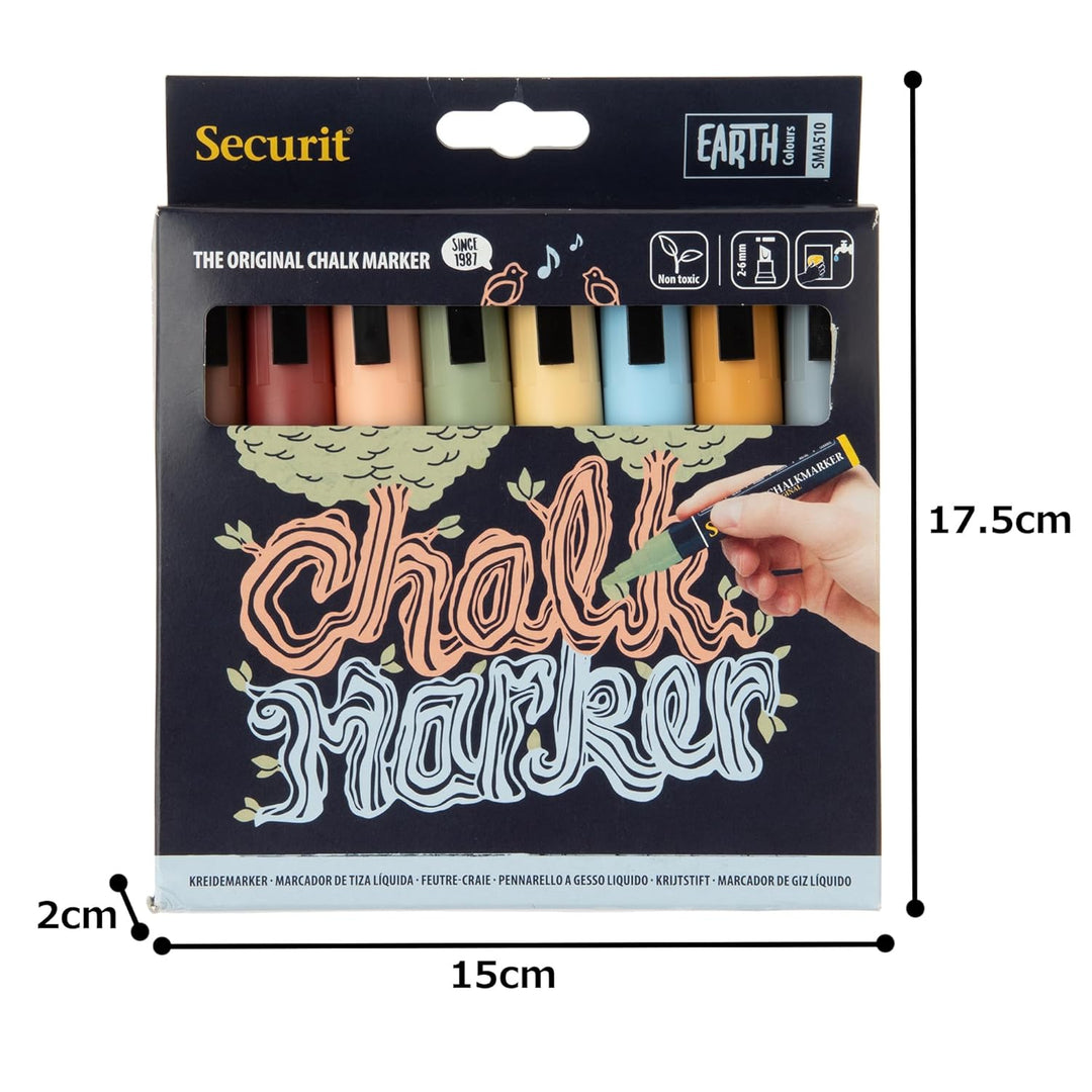 Securit BL-SMA100-V4-COL Kreidemarker (Strichstärke ca. 2 - 6 mm) 8er Set farbig sortiert erdfarben,