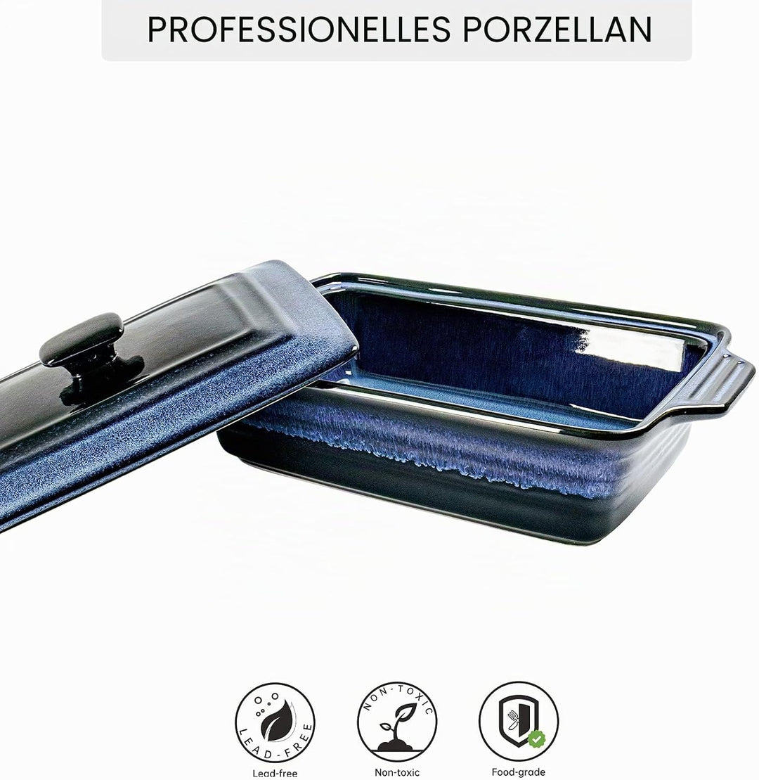 UNICASA Keramik Auflaufform Mit Deckle, Backformen Rechteckig 39 x 24 x 9 cm, Pastetenform Steinzeug