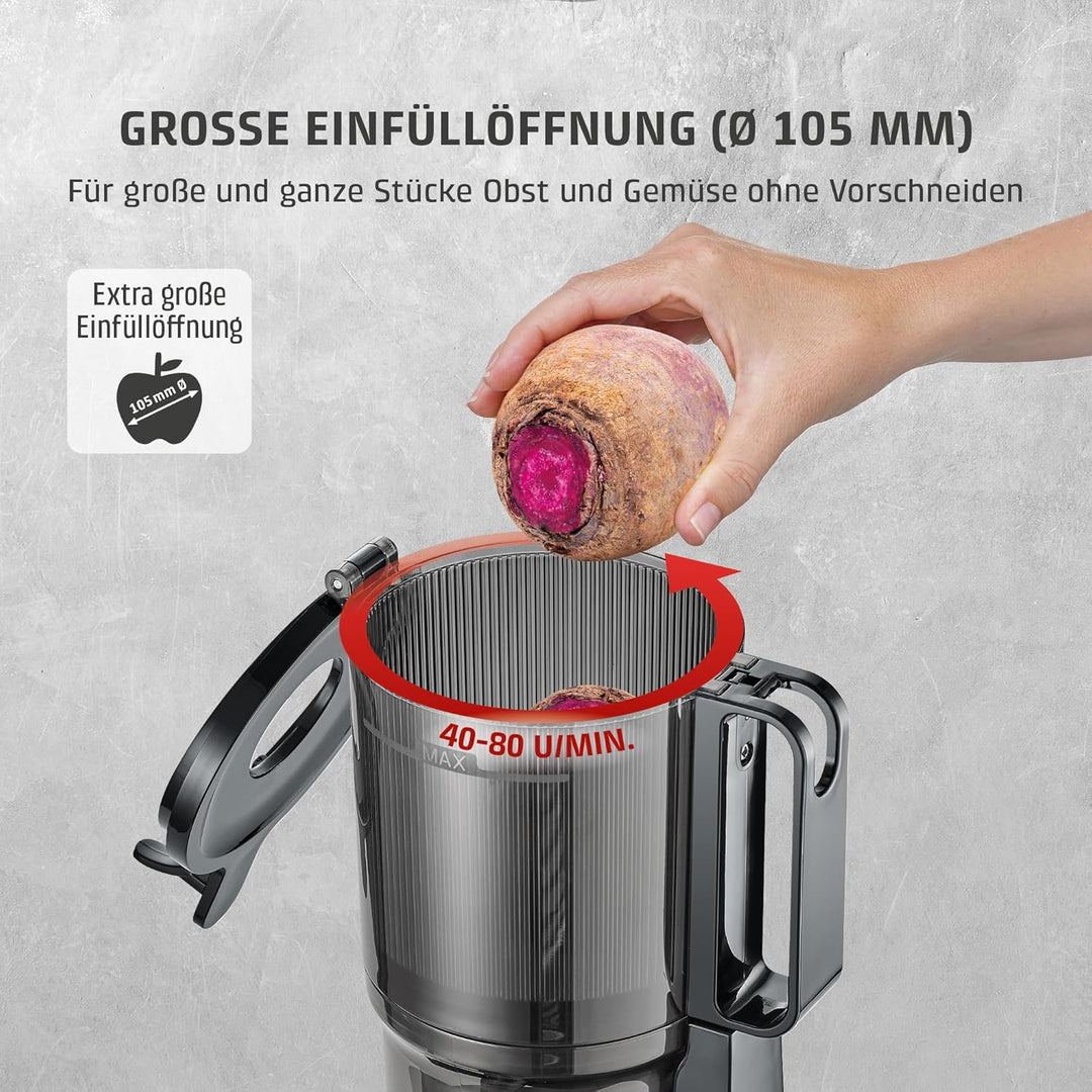 CASO Juice Fit - Slow Juicer, Sanftes und schonendes Entsaften dank niedriger Umdrehungszahl (40 U/m