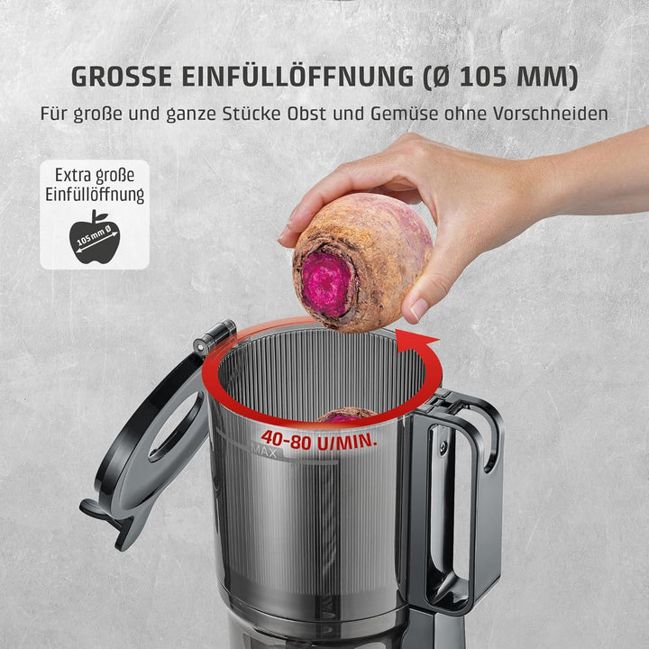 CASO Juice Fit - Slow Juicer, Sanftes und schonendes Entsaften dank niedriger Umdrehungszahl (40 U/m