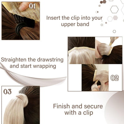 Hetto Blond Ponytail Extensions Echthaar Wrap Around Zopf Echthaar Extensions Remy Pferdeschwarz Ext