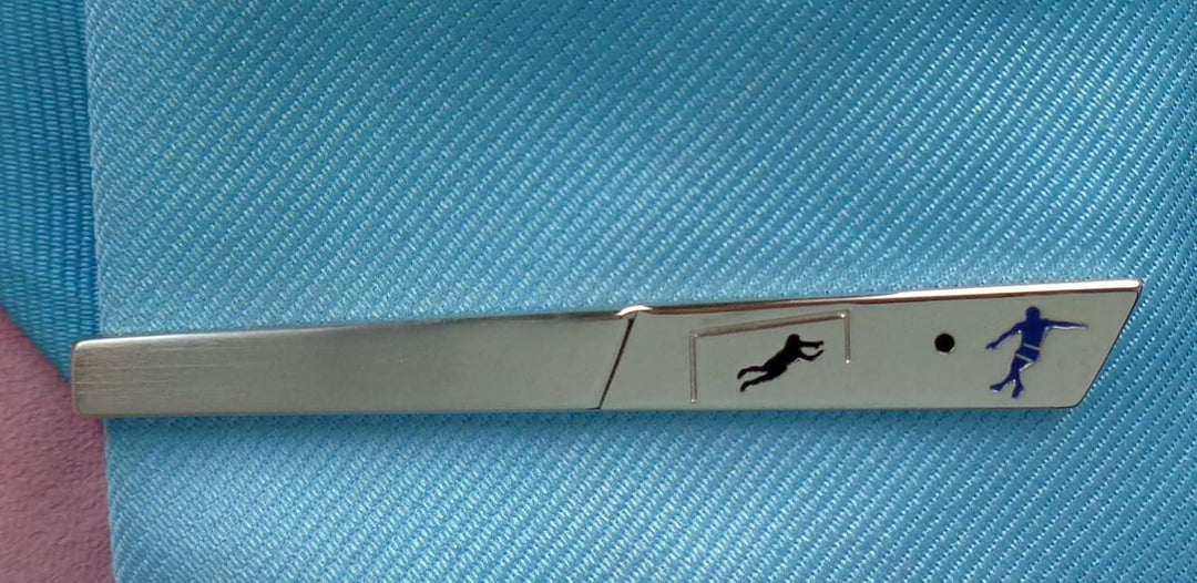 Fussball Krawattennadel Krawattenklammer silbern + blau schwarz gelackt ca. 7 cm langmade in Germany