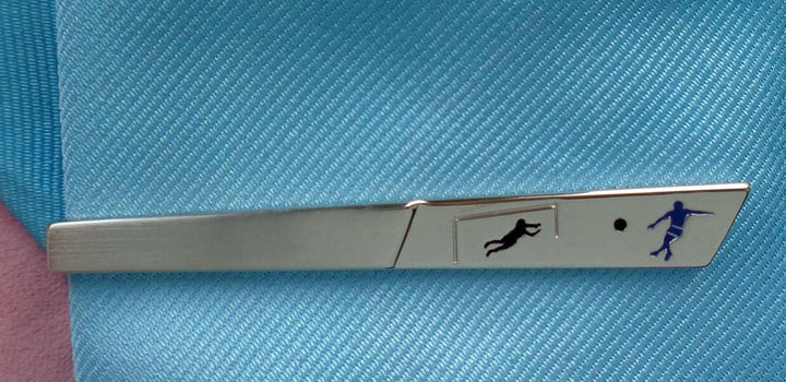 Fussball Krawattennadel Krawattenklammer silbern + blau schwarz gelackt ca. 7 cm langmade in Germany