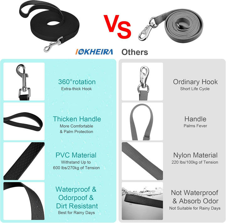 IOKHEIRA Trainingsleine für Hunde, wasserdichte Hundeleine mit Gepolstertem Griff 5m/10m/15m/20m, PV