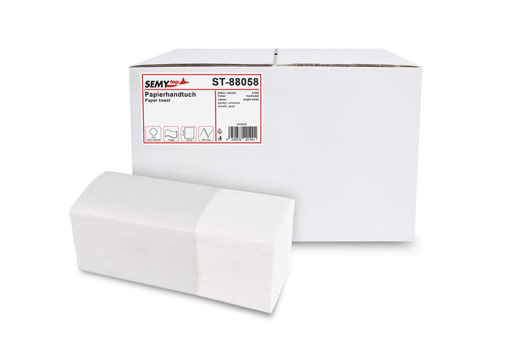 SemyTop Papierhandtücher, 2 -lagig, ZZ/V-Falz, 24.5 x 22 cm, hochweiss, 4000 Blatt, 1er Pack (1 x 1