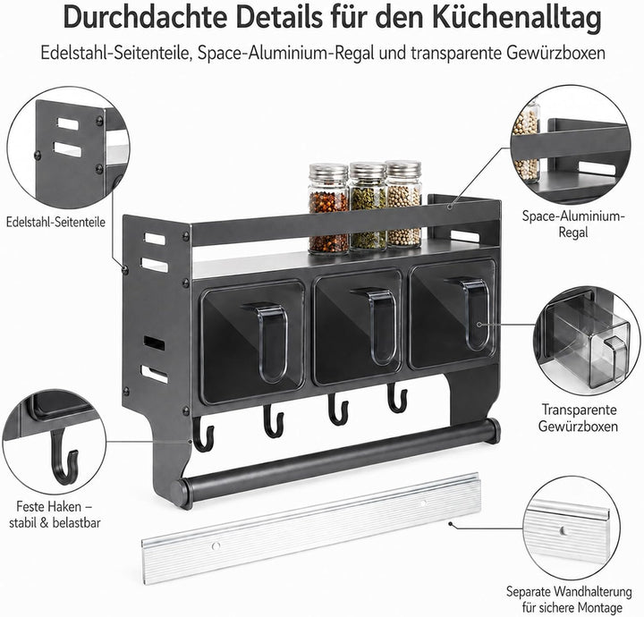 Küchenregal Wand, Gewürzregal Hängend, Gewürzregal Mit Küchenrollenhalter Gewürzständer Wand Aus Met