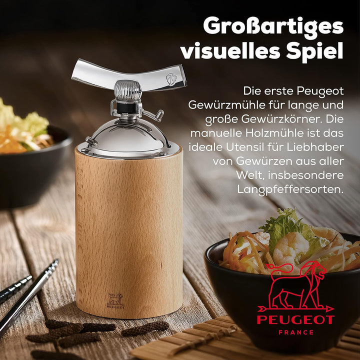 Peugeot Langpfeffermühle Isen 16 cm Natur I Hochwertige Gewürzmühle manuell aus PEFC-zertifiziertem