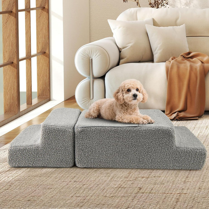 COSTWAY Hundetreppe 4 Stufen, rutschfeste Hundestufe aus Schaumstoff, 2+2 Design, Haustiertreppe für