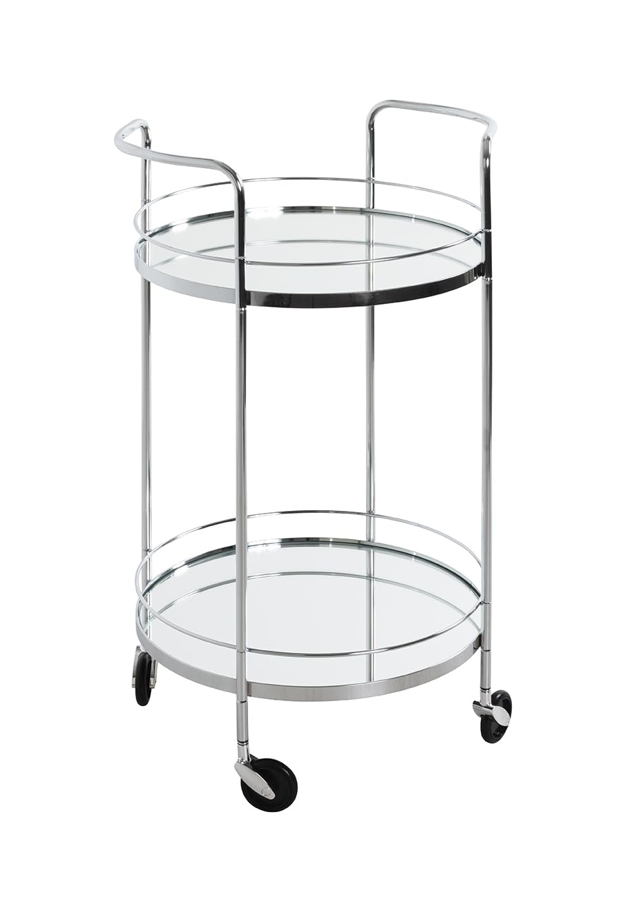HAKU Möbel Servierwagen, Chrom, Metall, Spiegel 5 mm - Masse: H 80 x Ø 48 cm, Style: Art Deco, Chrom