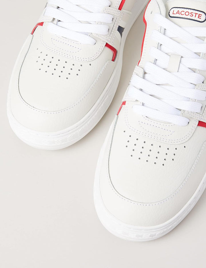 Lacoste Herren Low-Top Sneaker L001 0321 1 SMA, Männer Halbschuhe 42 EU Weiss Marineblau Rot 407, 42