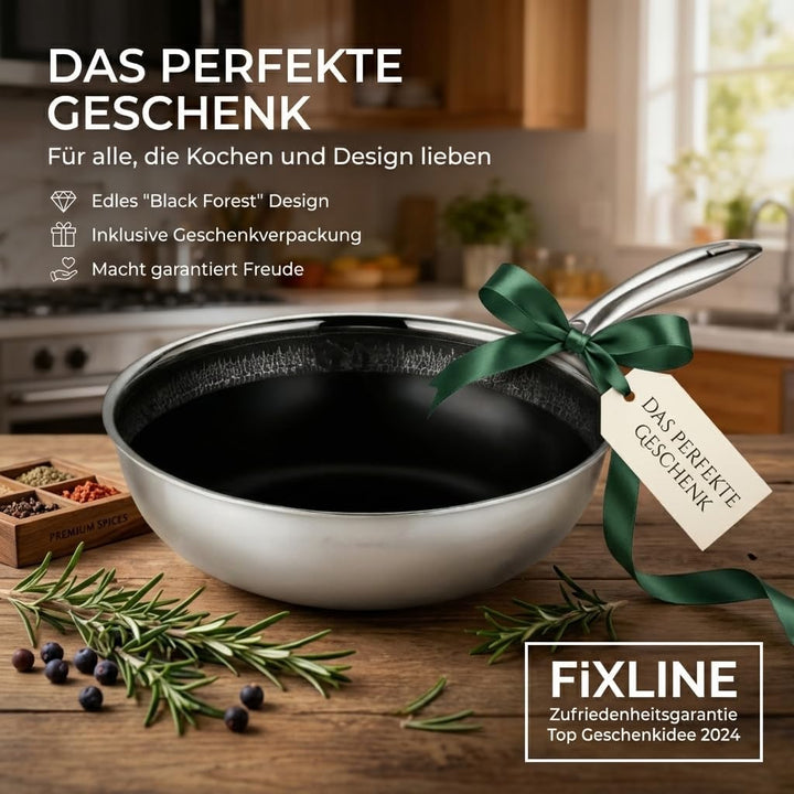 FIXLINE® BLACK FOREST Wokpfanne 28cm - Keramische Beschichtung - alle Herdarten inkl. Induktion - Ba