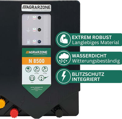 Agrarzone N8500 Weidezaungerät 230V, 12 Joule | Elektrozaungerät mit Strom für Weidezaun | 2 Leistun