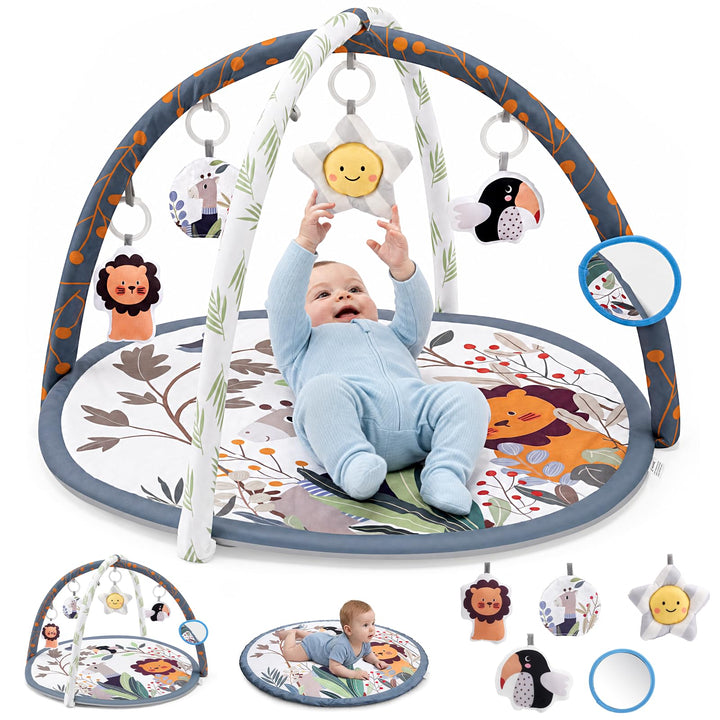 Highbird Baby Spielbogen mit Spielmatte und Krabbeldecke, mit 5 abnehmbaren Spielzeugen, Einfach zu