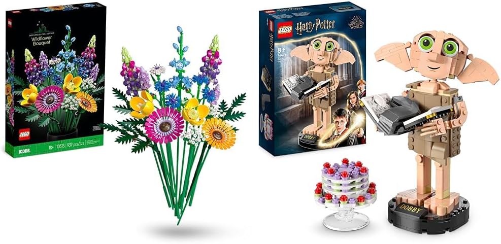 LEGO 10313 Icons Wildblumenstrauss Set, Künstliche Blumen mit Mohn und Lavendel & 76421 Harry Potter