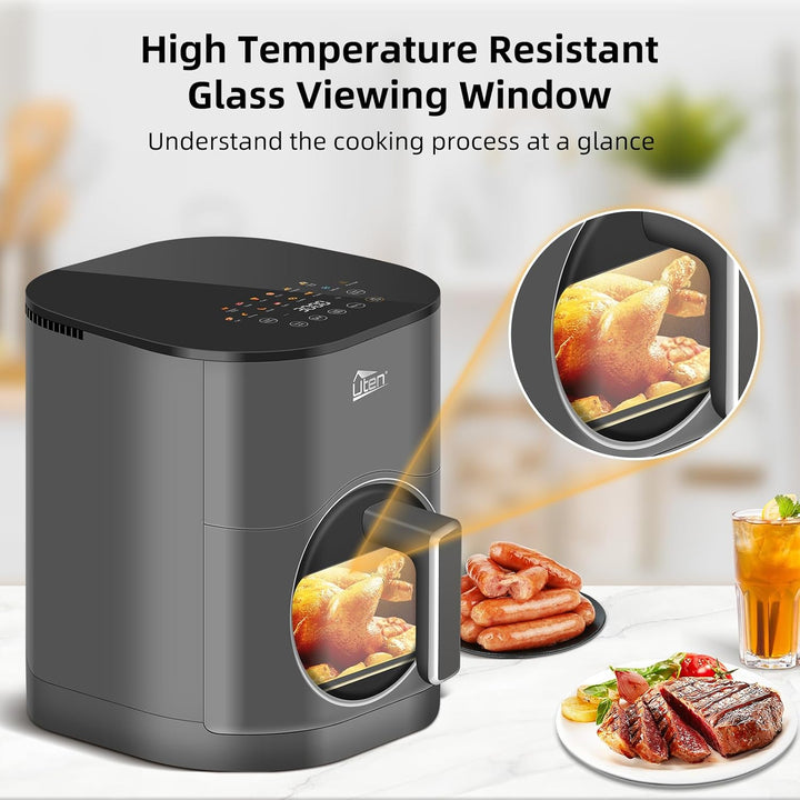 Uten Dual Blaze Heissluftfritteuse 5,5 L mit Sichtfenster, XXL Frittieren Fett, Farbbildschirm, 14 P
