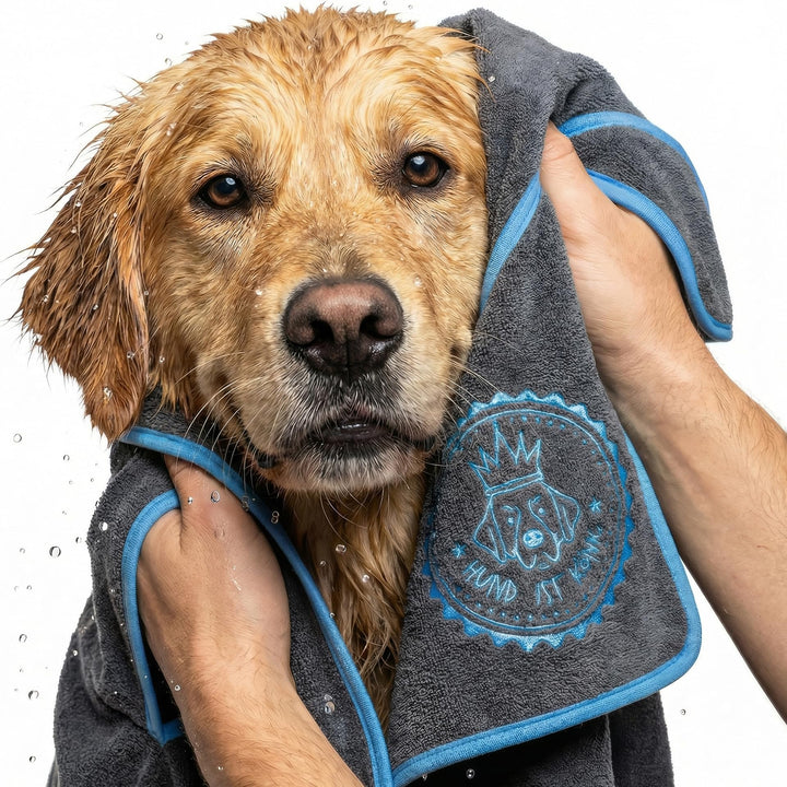 HUND IST KÖNIG® Hundehandtuch extra saugfähig - Hunde Handtuch saugstark aus Mikrofaser mit 4 Eingri
