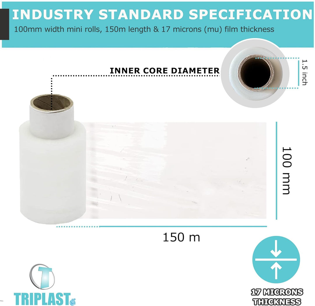 triplast 100 mm x 150 m mini Schrumpffolie für Paletten, transparent (20 Stück)
