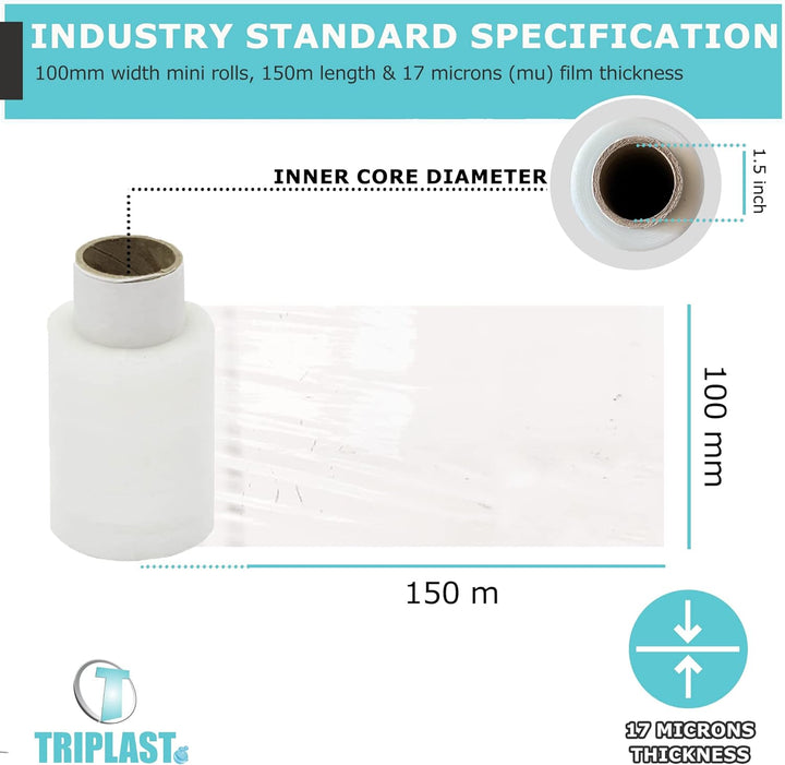 triplast 100 mm x 150 m mini Schrumpffolie für Paletten, transparent (20 Stück)