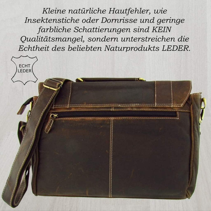 Messenger Aktentasche Wasserbüffel Leder Bag in 3 Grössen Natural Leder Tasche mit Schloss 40,0 x 30
