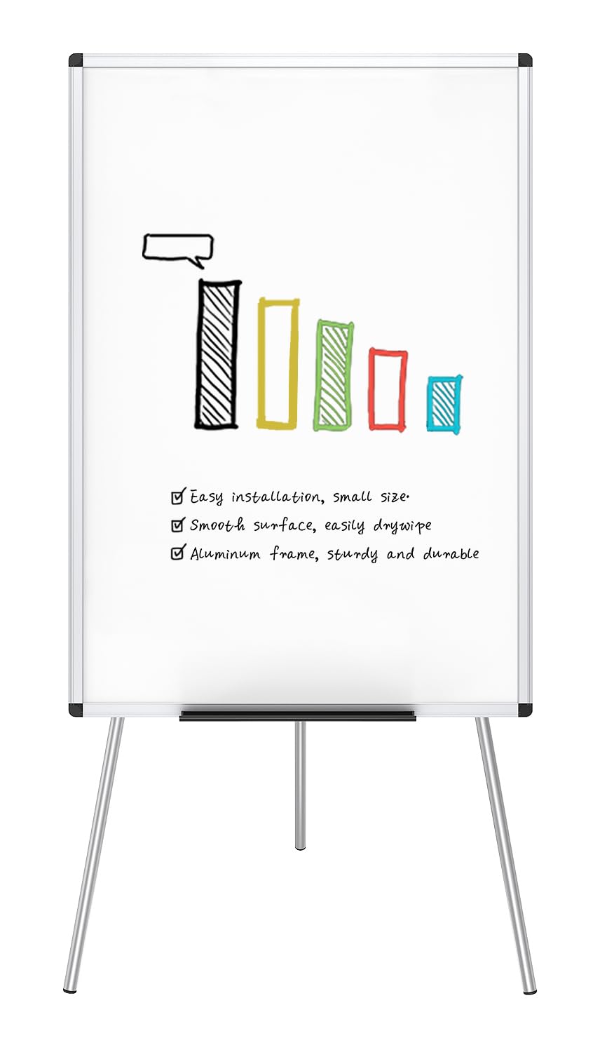 VIZ-PRO Whiteboard/Flipchart-Staffelei, höhenverstellbar, nicht magnetisch, trocken abwischbar, 90 x