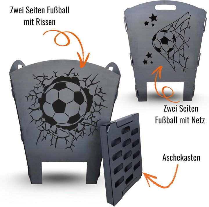 Terma Stahldesign Feuerkorb Fussball inkl. Grillplatte Feuerplatte Feuertonne massiv Stahl Feuerstel