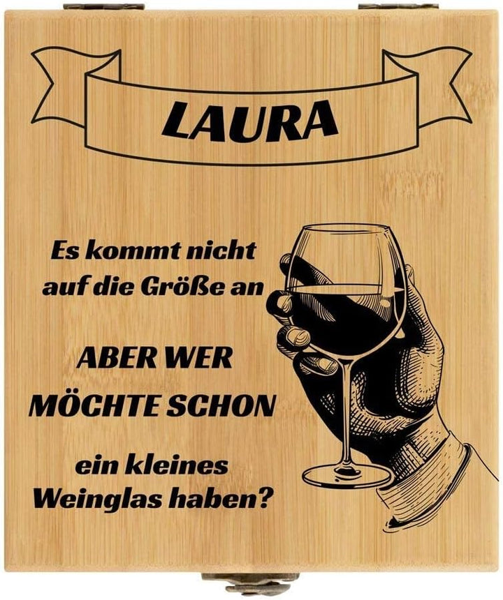 Maverton Weinöffner-Set personalisiert Weinset Sommelier Set - Geschenkbox Holzbox + 4er Weinzubehör
