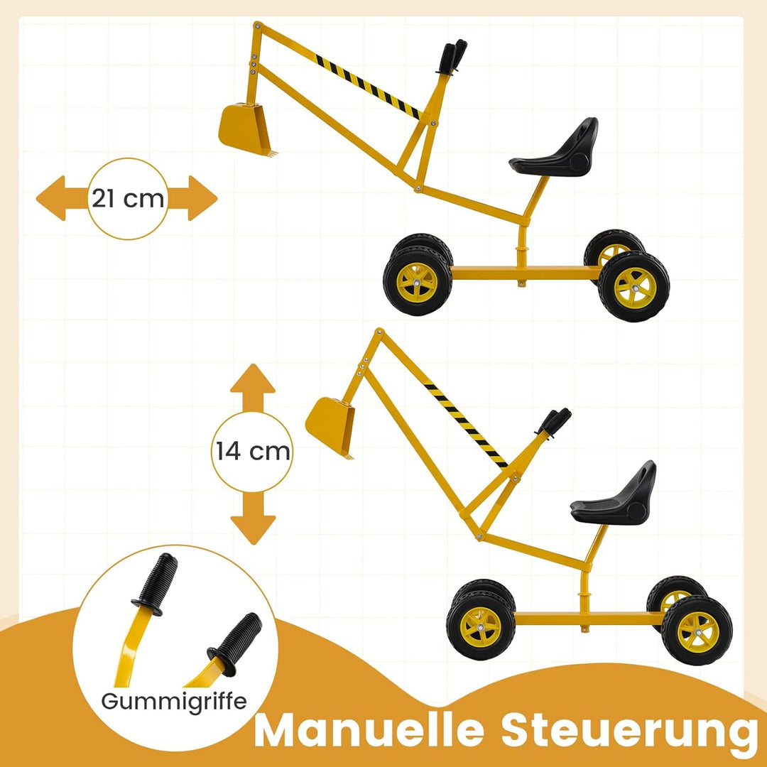 COSTWAY Sitzbagger 360° drehbar, Bagger zum Draufsitzen Metall mit Schaufel & Rädern, Bagger Sandkas